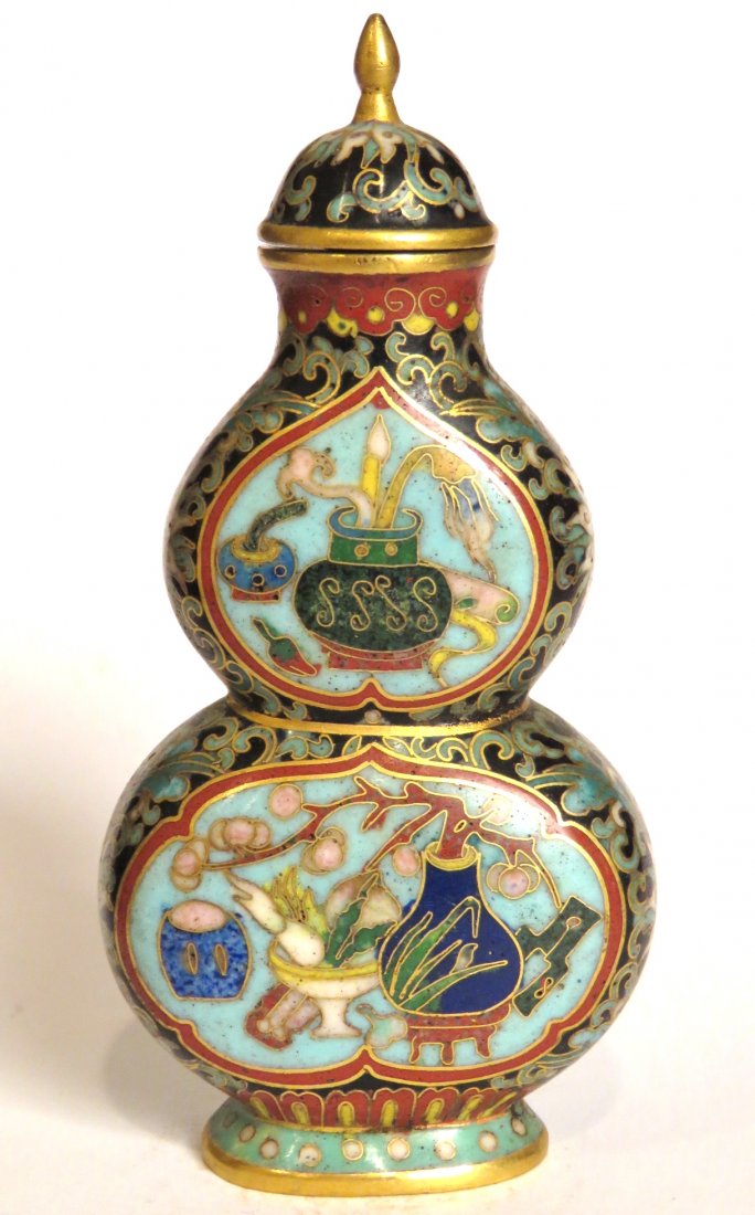 ASIAN ENAMELED CLOISONNE SNUFF BOTTLE (1 of 6)
