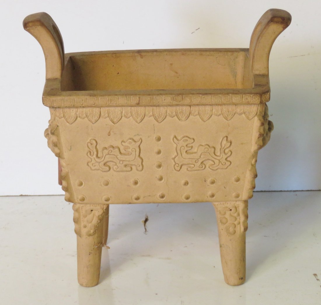 ASIAN CERAMIC PLANTER w/ DRAGON FACES (1 of 5)