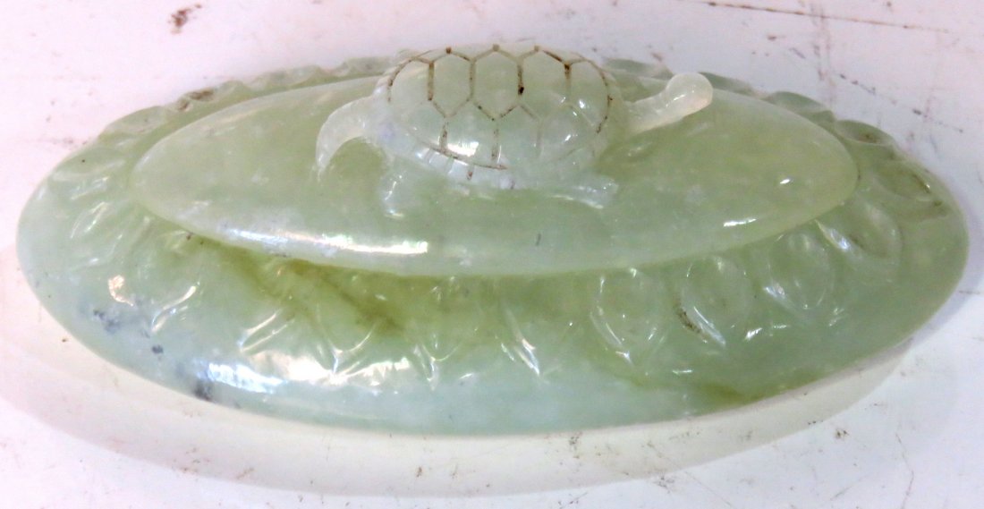 ASIAN CARVED GREEN HARDSTONE BOX w/ TURTLE (1 of 4)