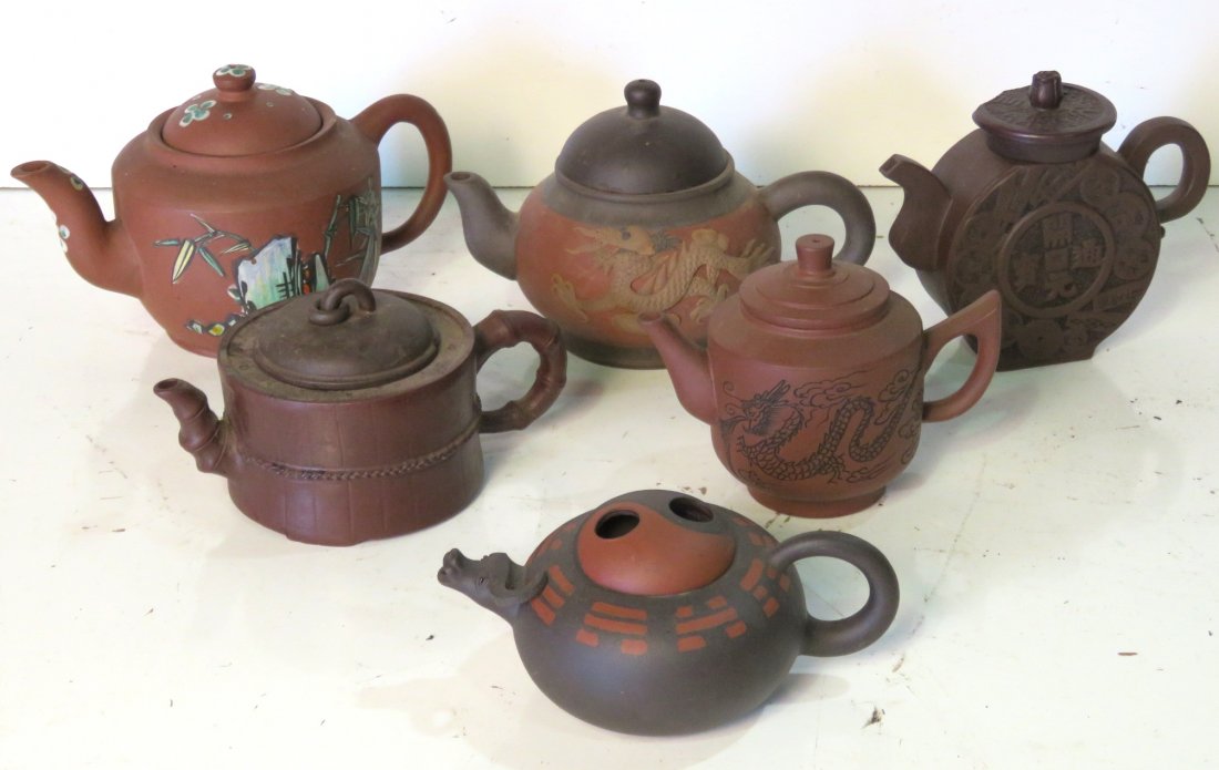6 ASIAN YIXING CERAMIC TEAPOTS (1 of 8)