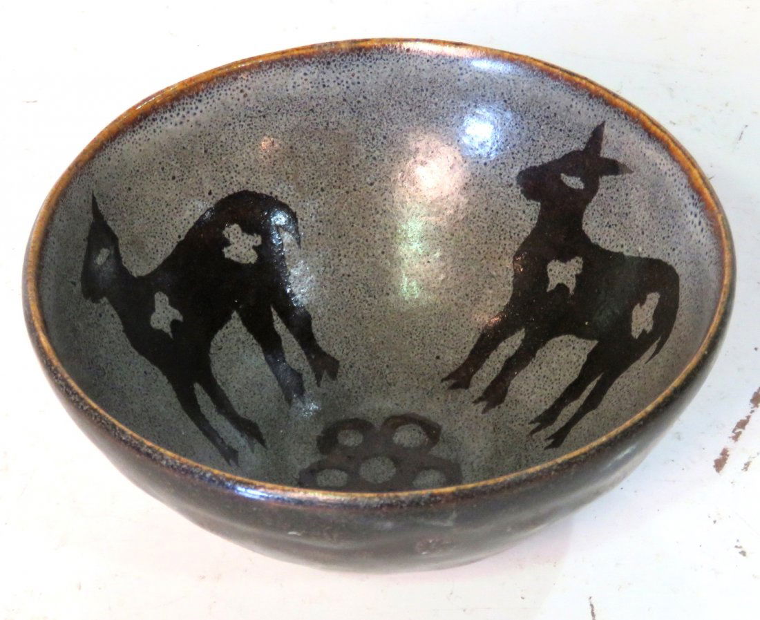 ASIAN CERAMIC BOWL w/ GOATS (1 of 4)