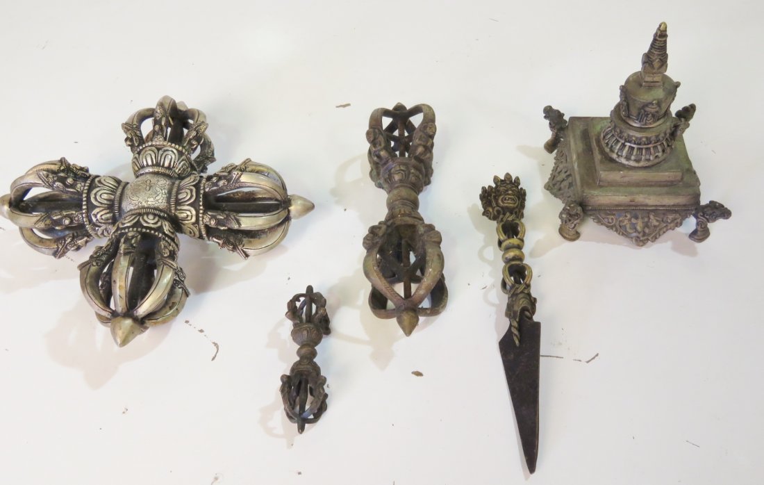 5 BRONZE TIBETAN RELIGIOUS IMPLEMENTS (1 of 6)