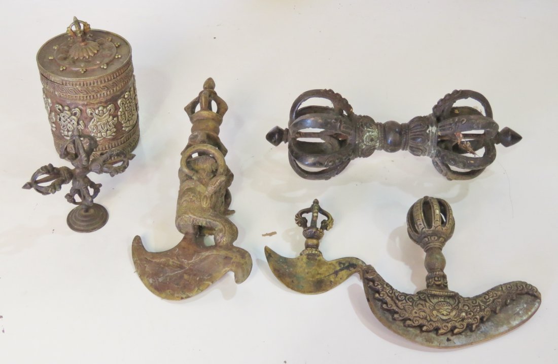 6 TIBETAN BRASS & BRONZE RELIGIOUS IMPLEMENTS (1 of 7)
