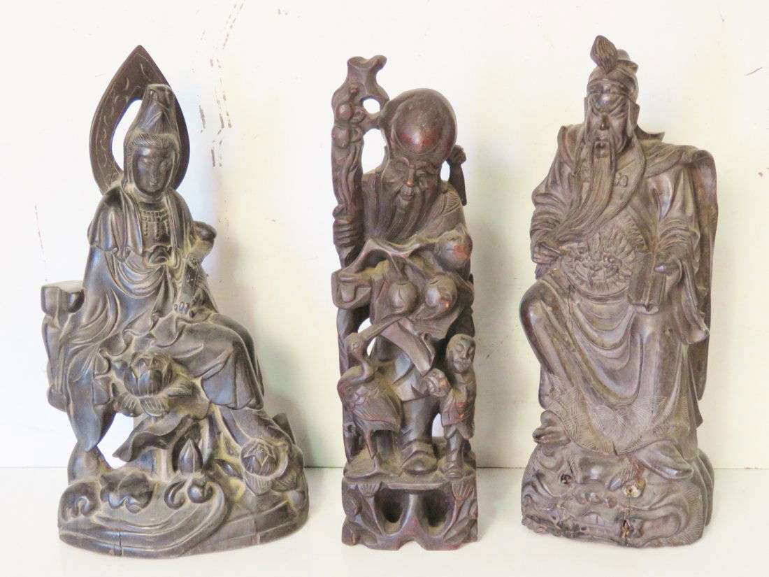 3 ASIAN WOOD CARVED FIGURE (1 of 10)