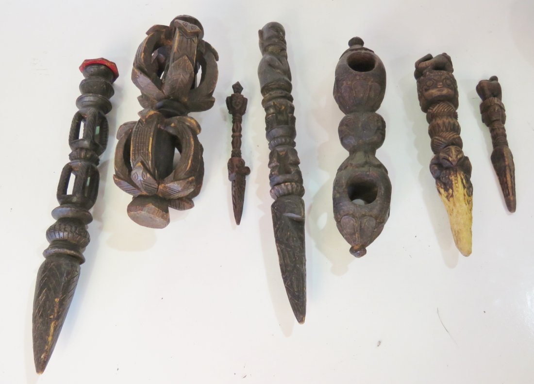 7 ASIAN WOOD CARVED OBJECTS (1 of 8)