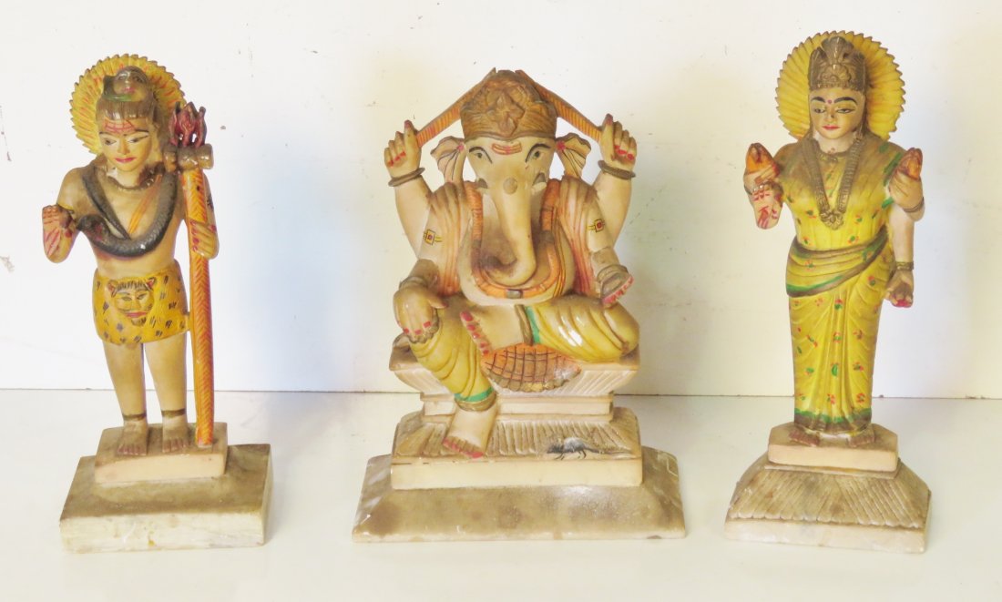 3 ASIAN PAINTED CARVED STONE FIGURES (1 of 7)