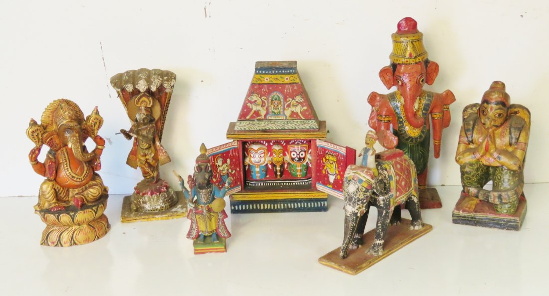 7 ASIAN PAINTED & CARVED WOOD OBJECTS (1 of 10)
