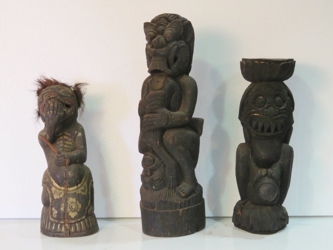 3 ASIAN WOOD CARVED FIGURES (1 of 10)