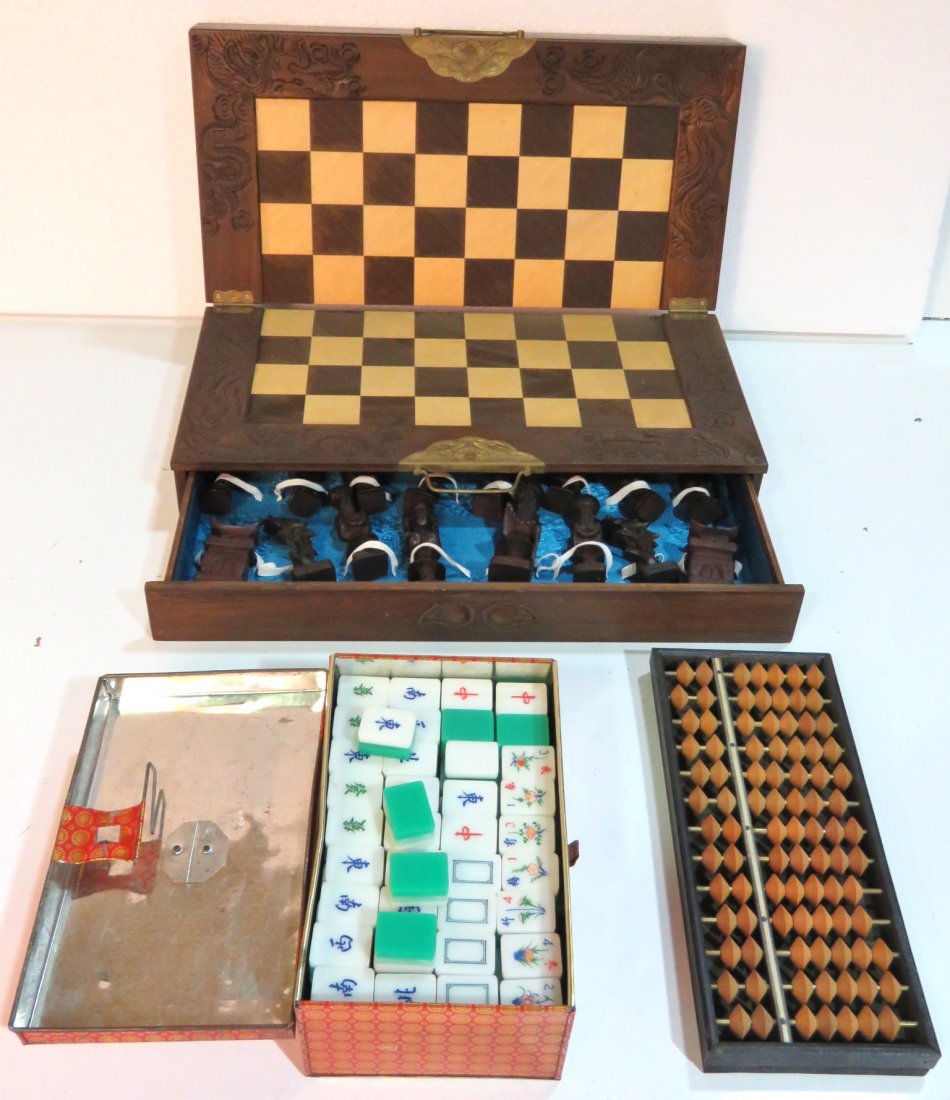 ASIAN CHESS SET, ABACUS & MAH JONG TILES (1 of 4)