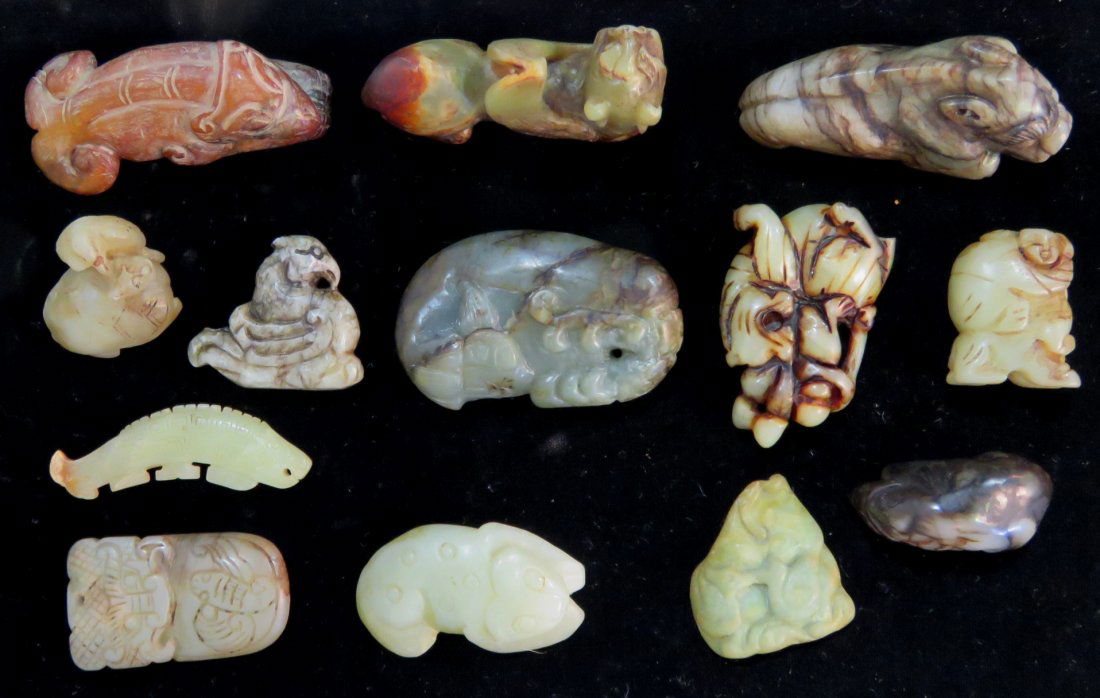13 ASIAN CARVED JADE & STONE OBJECTS (1 of 4)