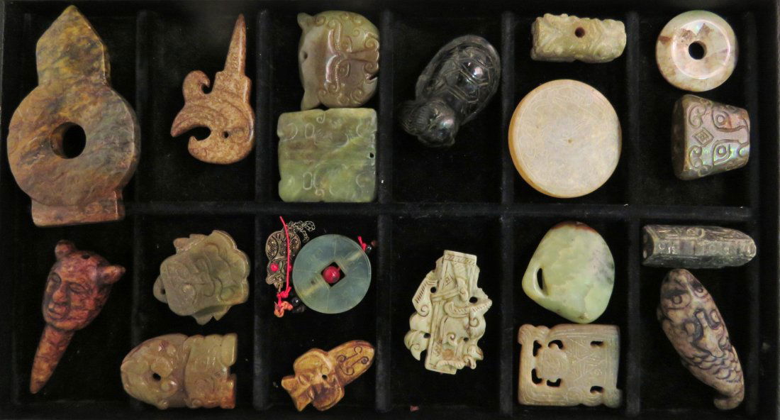 19 ASIAN CARVED JADE & STONE OBJECTS (1 of 6)
