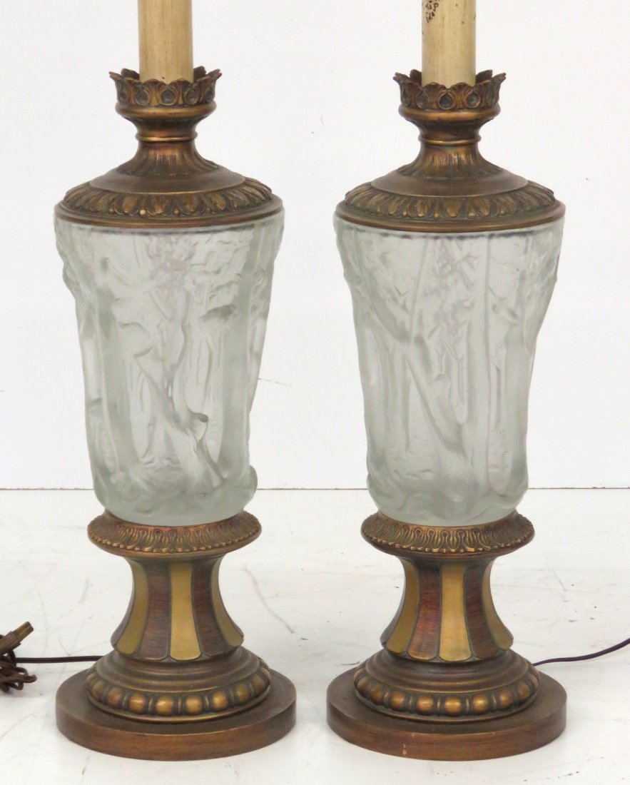 Pair MID CENTURY FROSTED GLASS LAMPS (1 of 5)