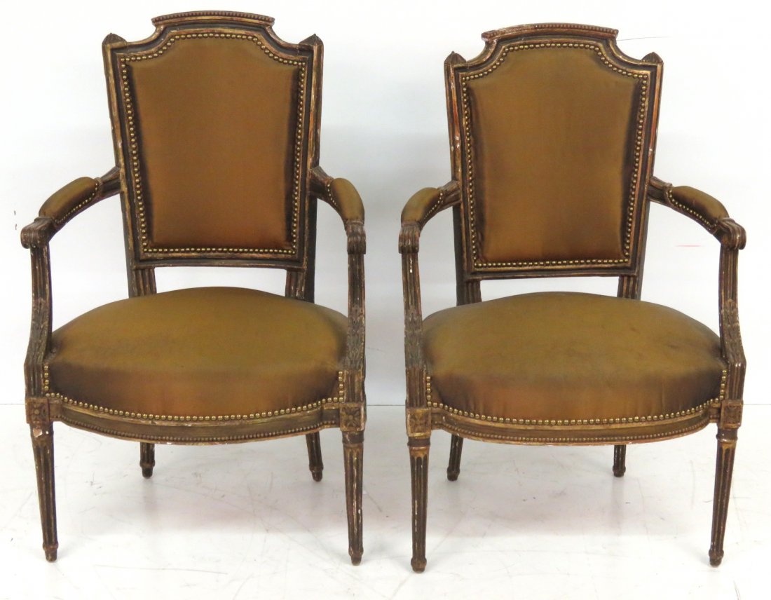 Pair ANTIQUE LOUIS XVI GILT FAUTEUILS (1 of 7)