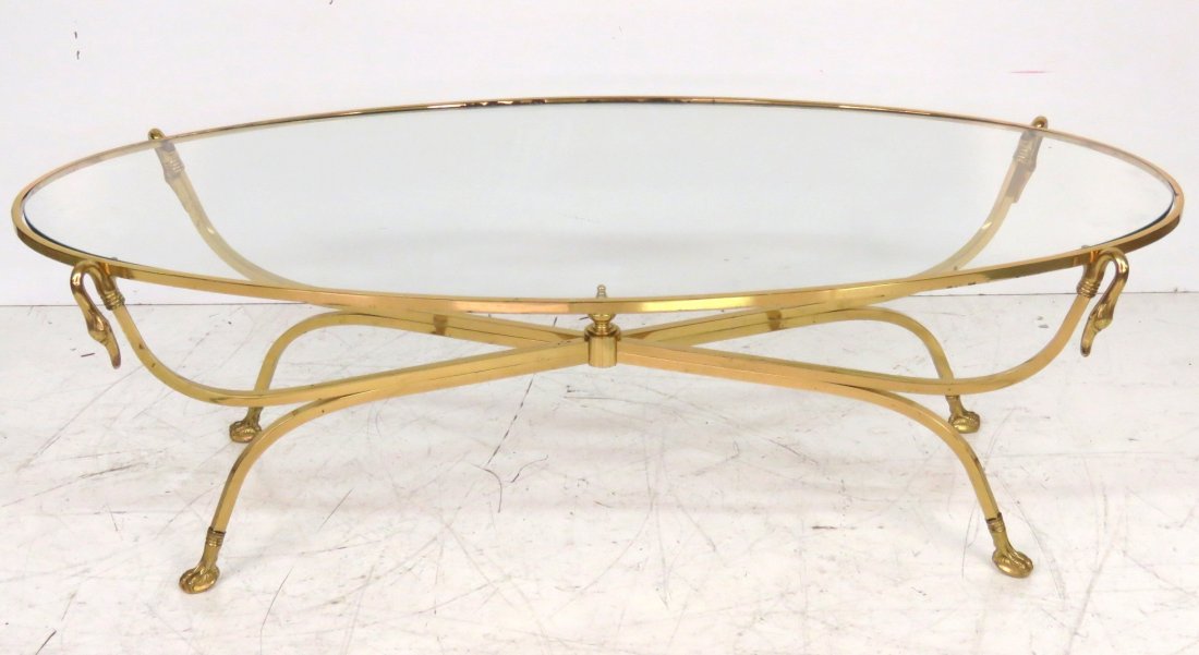 NEOCLASSICAL OVAL BRASS COFFEE TABLE w/ SWANS (1 of 4)