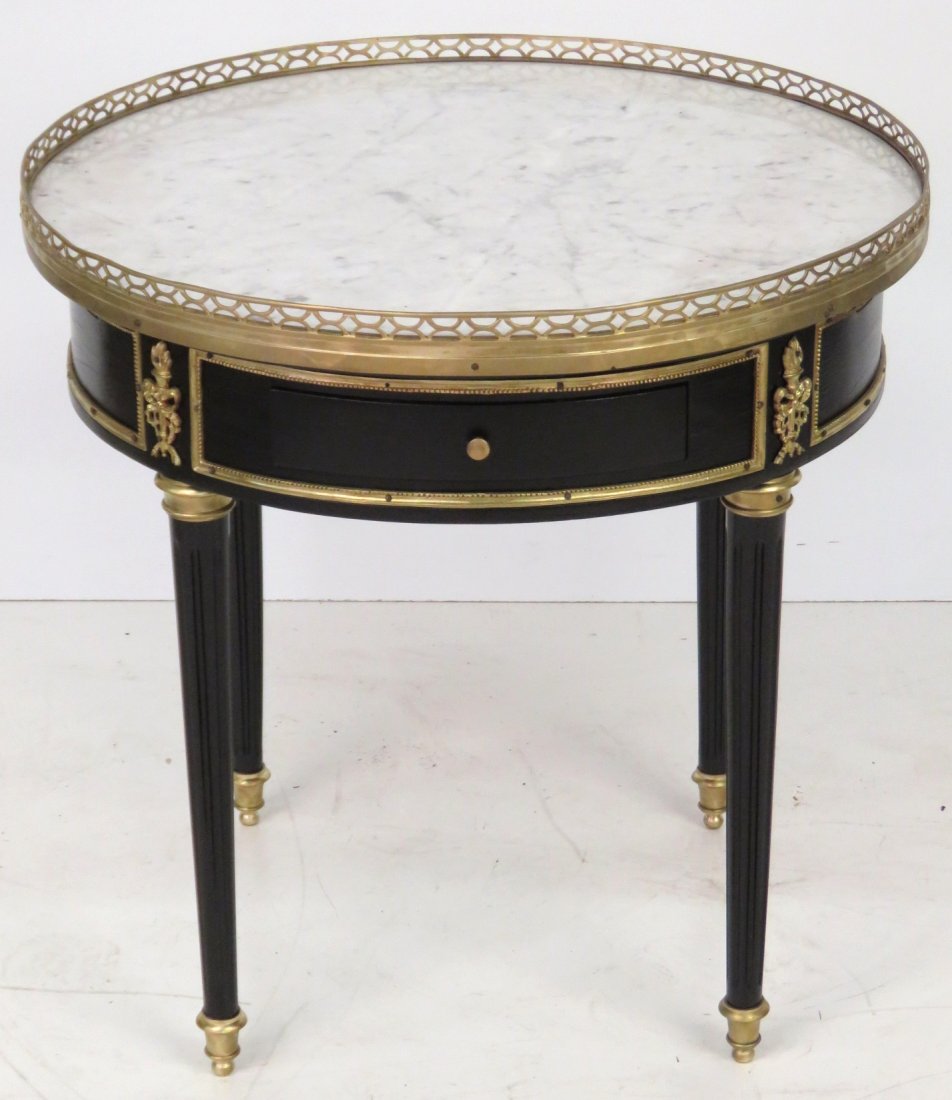 LOUIS XVI STYLE EBONIZED MARBLETOP BOUILLOTTE TABLE (1 of 6)