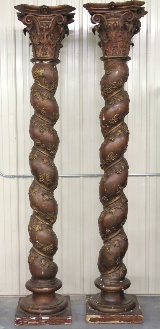 PAIR 9 1/2 FOOT CORINTHIAN CARVED WOOD COLUMN (1 of 6)