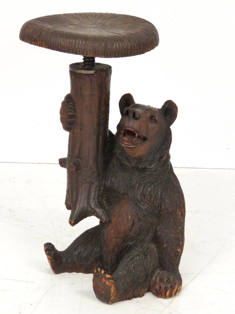 ANTIQUE BLACK FOREST CARVED BEAR STOOL (1 of 5)