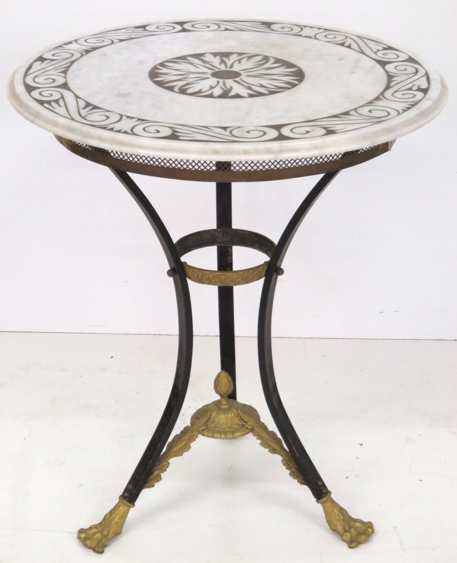 EMPIRE STYLE MARBLETOP IRON & BRONZE GUERIDON (1 of 4)