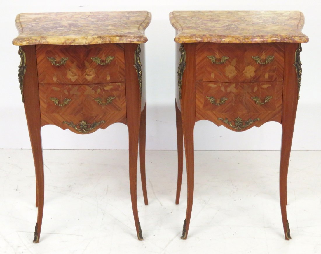 Pair FRENCH BRONZE MOUNTED INLAID MARBLETOP STANDS (1 of 4)