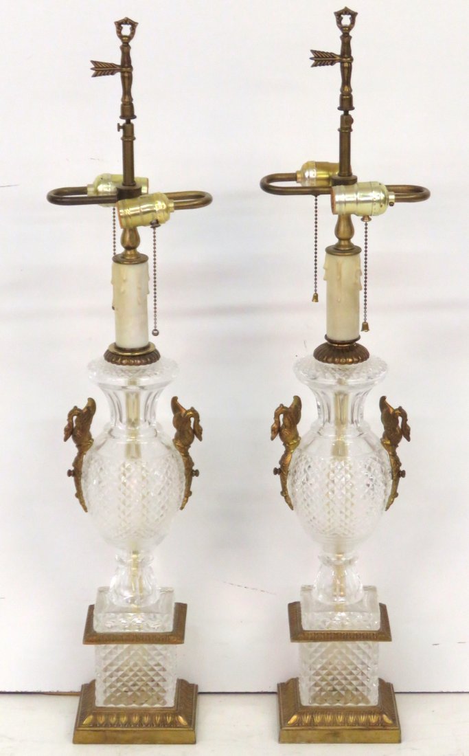 Pair FRENCH NEOCLASSICAL STYLE CRYSTAL TABLE LAMPS (1 of 5)