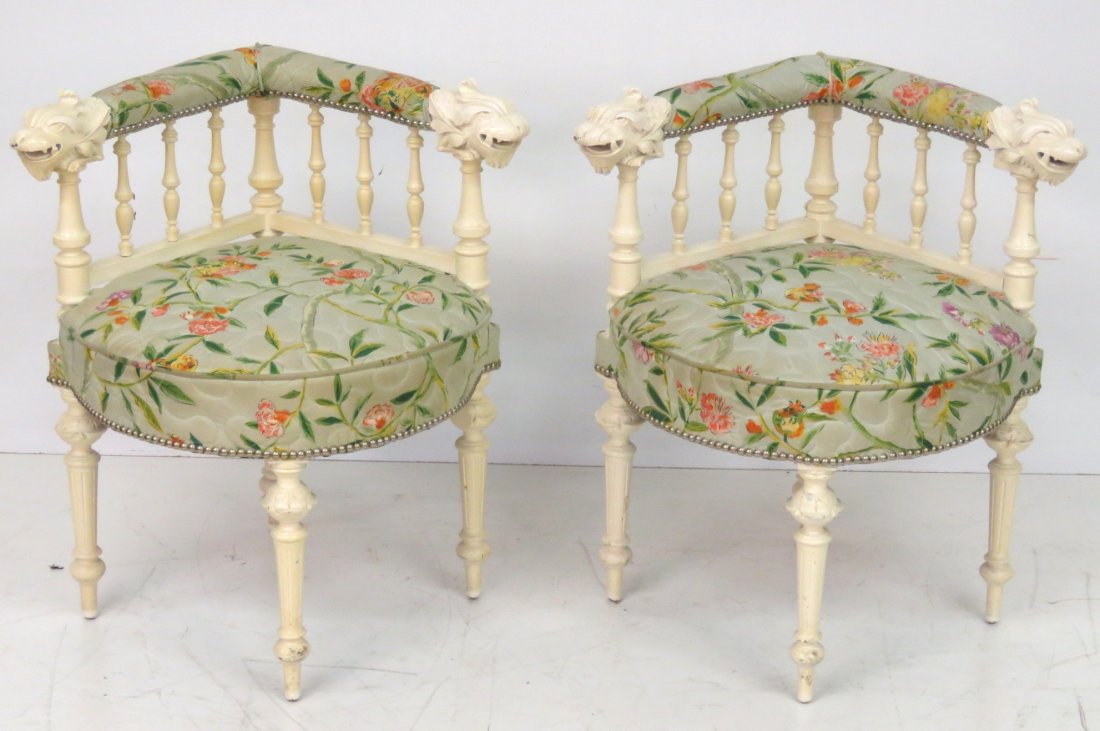 Pair ANTIQUE FIGURAL CARVED LION HEAD CORNER CHAIRS (1 of 4)