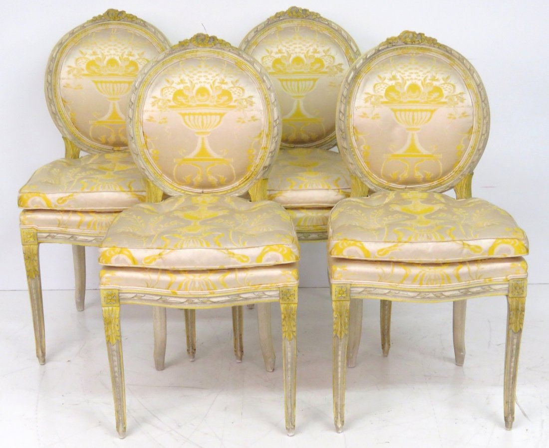 4 FRENCH STYLE PAINTED & CARVED SIDE CHAIRS (1 of 4)