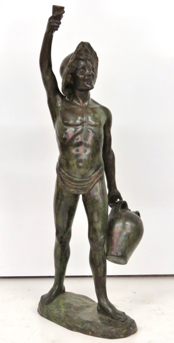 66" BRONZE SCULPTURE BOY w/ WATER JUG (1 of 4)