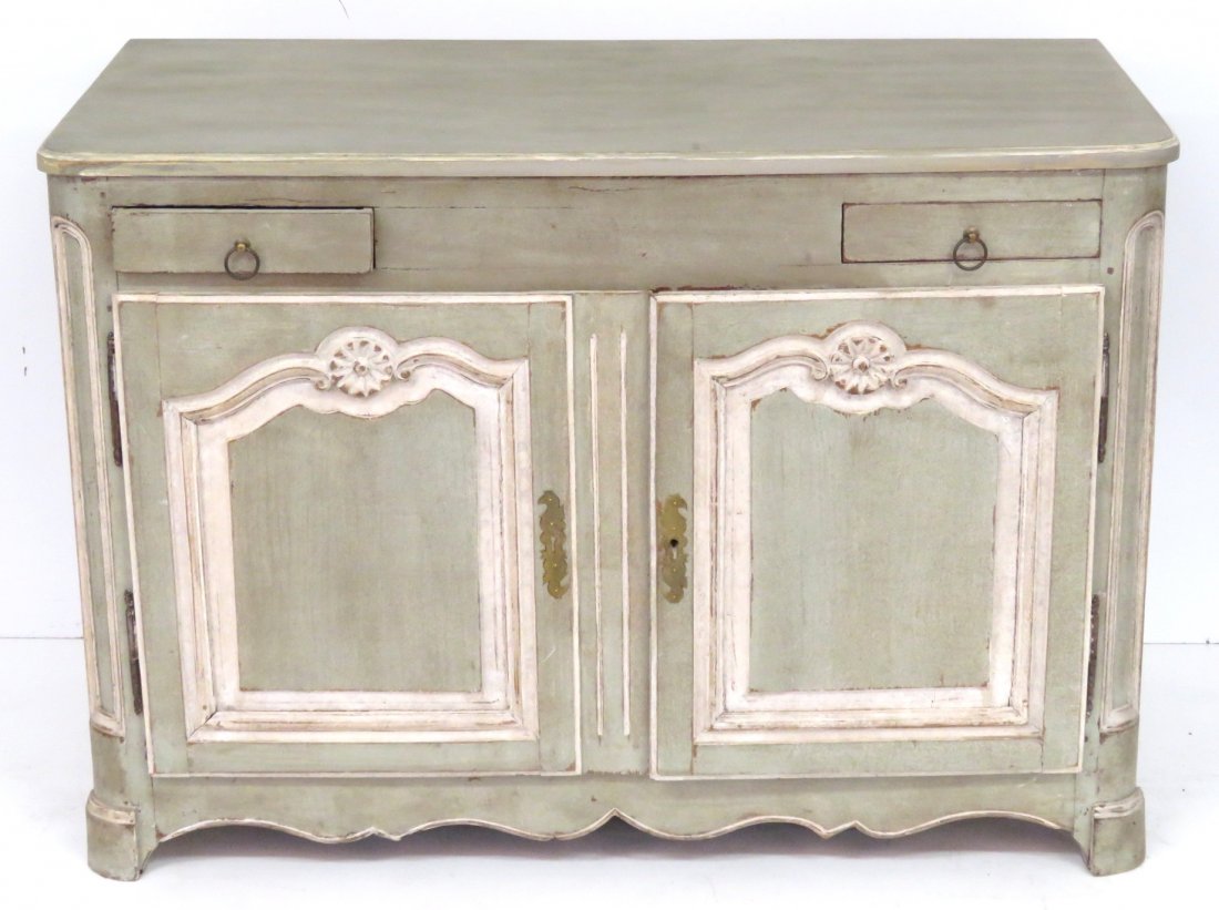 ANTIQUE CONTINENTAL PAINTED RAISED PANEL COMMODE (1 of 7)