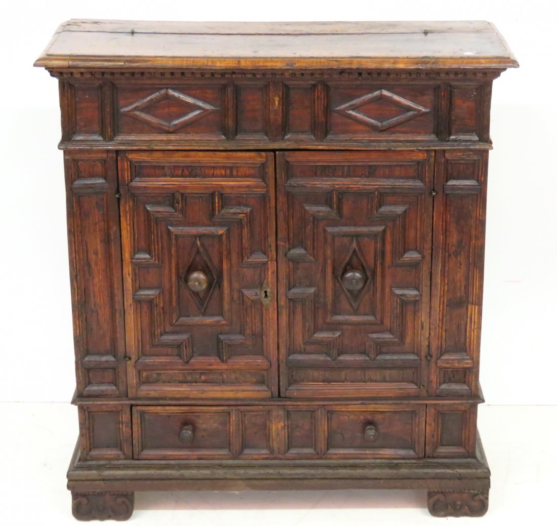 18th c. CONTINENTAL CARVED 2 DOOR CUPBOARD (1 of 10)