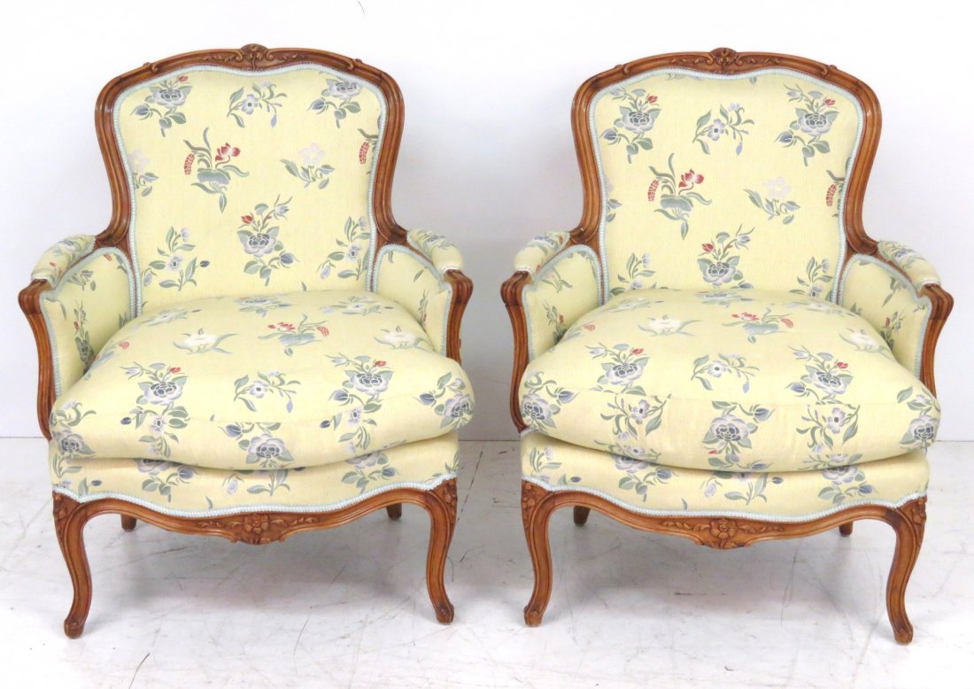 Pair LOUIS XV STYLE CARVED WALNUT BERGERES (1 of 4)