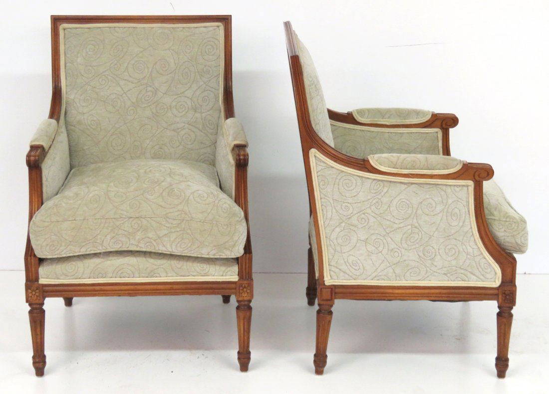 Pair LOUIS XVI STYLE WALNUT BERGERES (1 of 2)