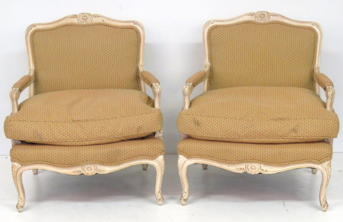 Pair LOUIS XV STYLE CREAM PAINTED FAUTEUILS (1 of 4)