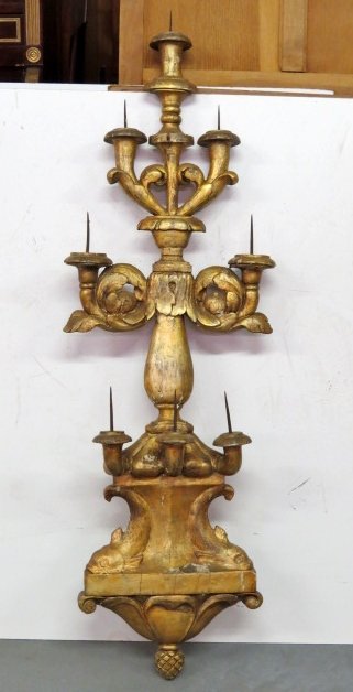 ANTIQUE CONTINENTAL EMPIRE CARVED GILT WOOD SCONCE (1 of 8)