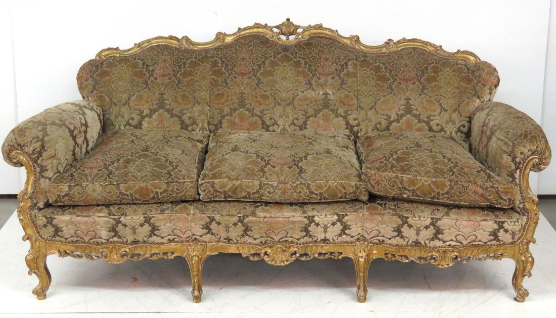 ITALIAN GILT CARVED UPHOLSTERED SOFA (1 of 5)