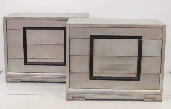 Pair DISTRESSED SILVERED & EBONIZED COMMODES (1 of 5)
