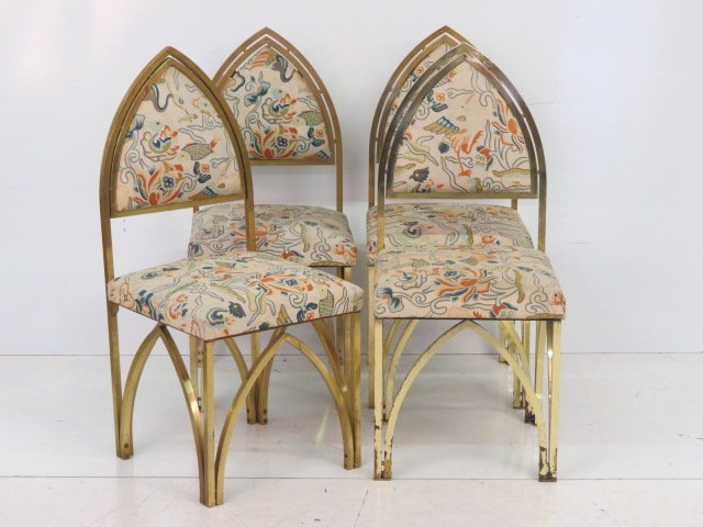 4 ITALIAN MODERN GOTHIC BRASS SIDE CHAIRS (1 of 8)