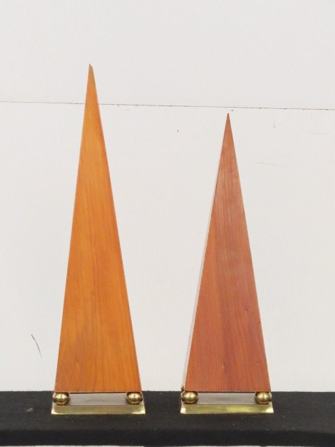 Pair 17"WOOD & BRASS OBELISKS (1 of 6)