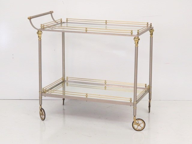 MAISON JANSEN CHROME & BRASS GLASSTOP BAR CART (1 of 2)