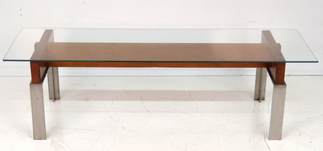 MODERN DESIGN TIGER MAPLE & METAL COFFEE TABLE (1 of 5)