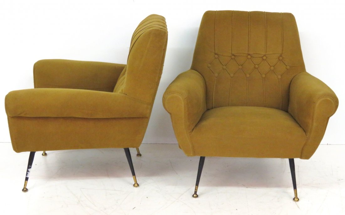 PAIR ITALIAN METAL LEG LOUNGE CHAIRS (1 of 1)