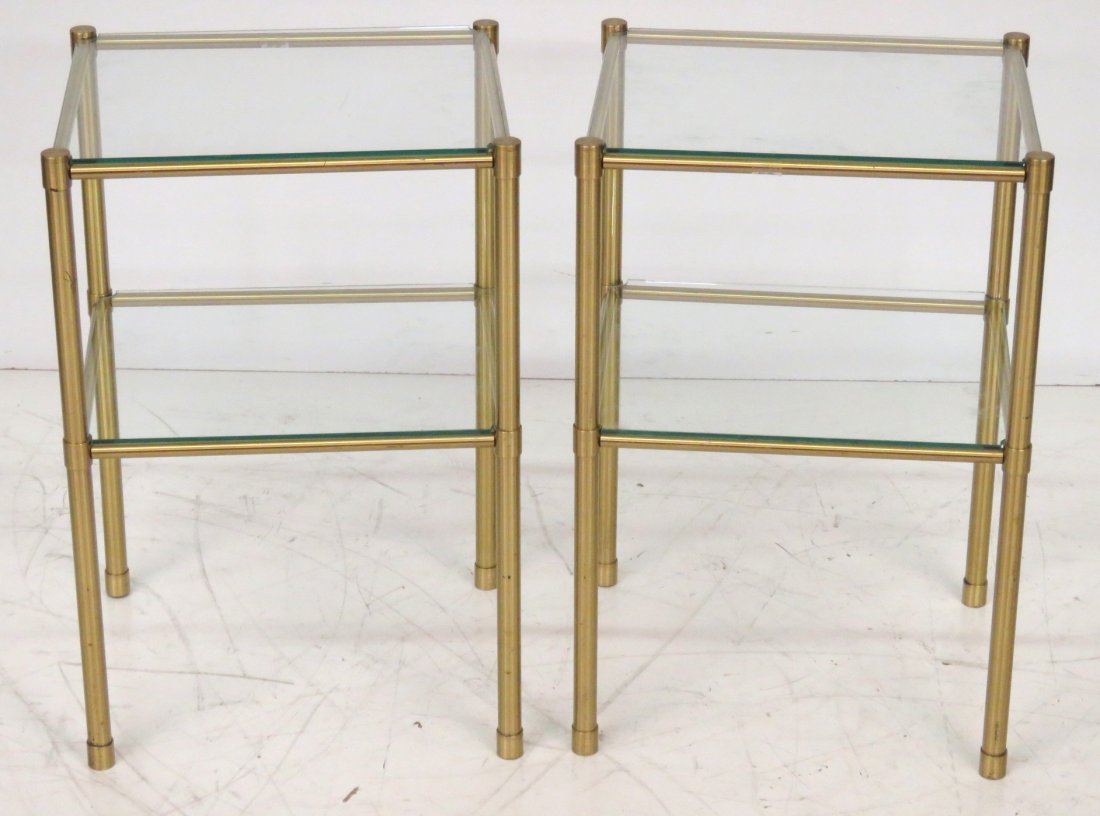 PAIR ITALIAN MODERN BRASS & GLASS SQUARE TABLES (1 of 1)