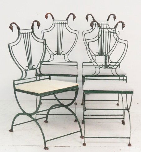 4 EMPIRE NEOCLASSICAL IRON & BRONZE LYRE BACK CHAIRS (1 of 1)