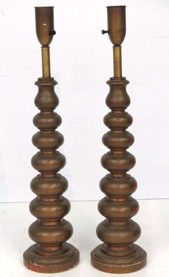 Pair JAMES MONT STYLE CARVED GILT WOOD TABLE LAMPS (1 of 4)