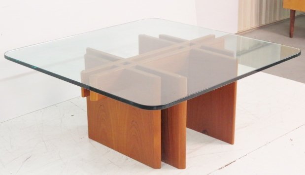 DANISH MODERN TEAKWOOD & GLASS COFFEE TABLE (1 of 4)