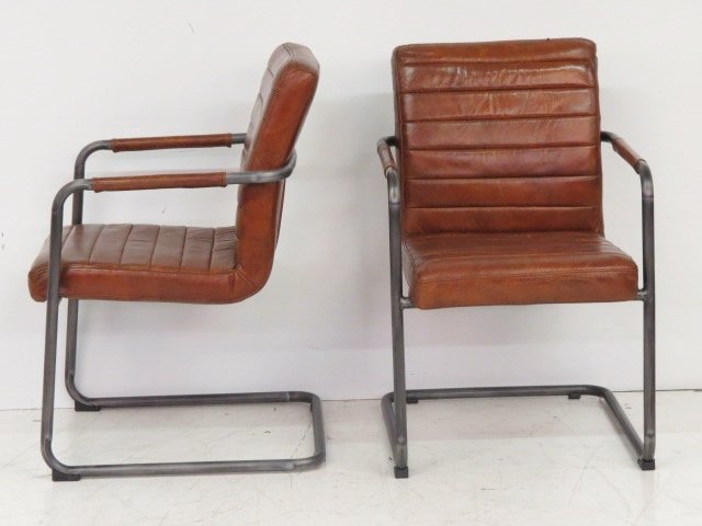 Pair DISTRESSED LEATHER ARMCHAIRS (1 of 3)