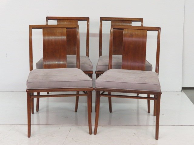 4 ROBSJOHN GIBBINGS for WIDDICOMB SIDE CHAIRS: 4 side chairs with cushioned seats. 34 1/2"h. x 22 1/4"w. x 23"d.