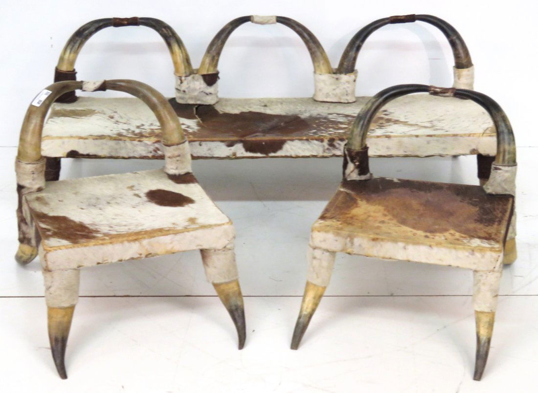 3pc. STEER HORN & COWHIDE LOUNGE SET (1 of 5)