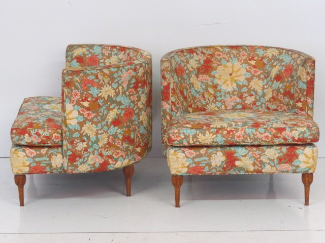 Pair ASIAN MODERN BARREL CHAIRS w/ FLOWERS (1 of 6)