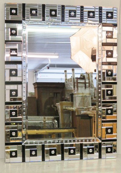 ART DECO BLACK & MIRRORED PANEL MIRROR (1 of 3)