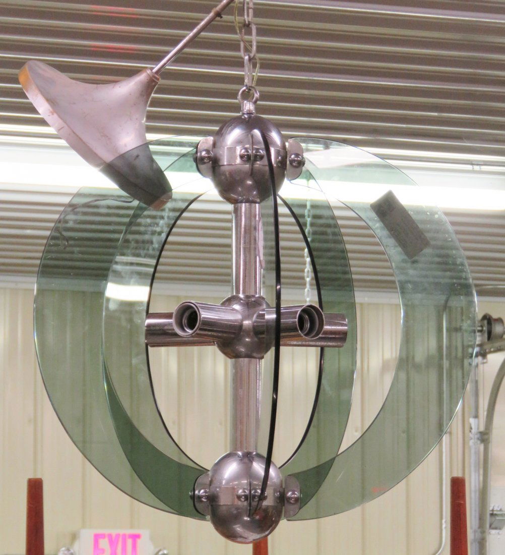 MID CENTURY MODERN GLASS & CHROME CHANDELIER (1 of 5)